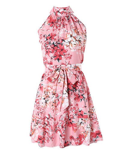 Ditsy Floral Print Tied Detail Ruffle Hem Casual Dress