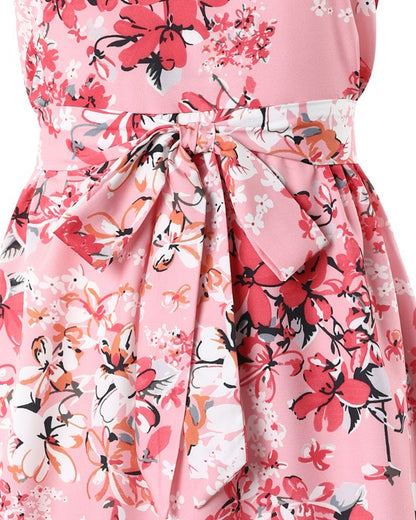 Ditsy Floral Print Tied Detail Ruffle Hem Casual Dress