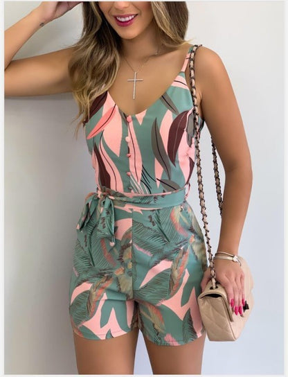 Autumn Print Striped Tie Romper