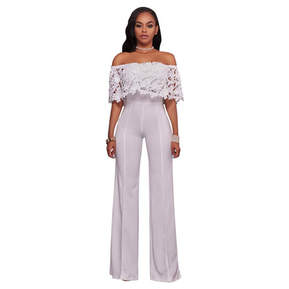 Sexy Tight One-neck Water-soluble Embroidered Jumpsuit