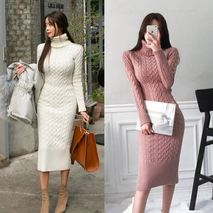 The Aspen Cable-Knit Turtleneck Dress