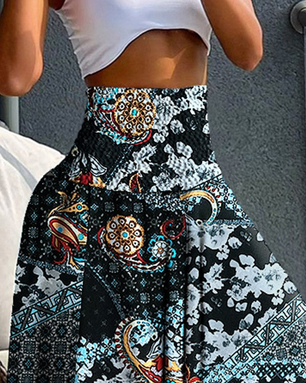 Paisley Print High Waist Wide Leg Pants