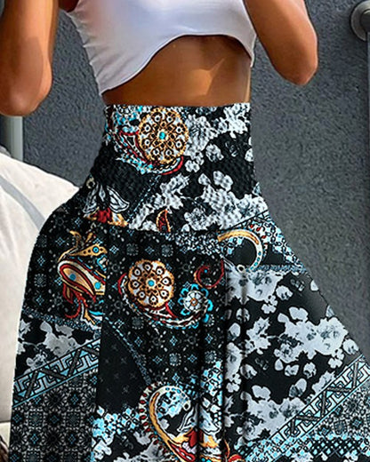 Paisley Print High Waist Wide Leg Pants