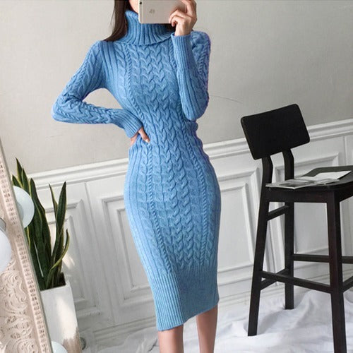 The Aspen Cable-Knit Turtleneck Dress