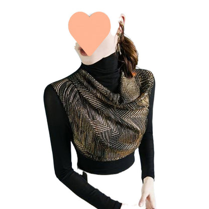 Golden Draped Sequin Overlay Top With Mesh Base