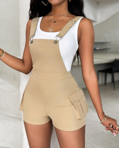 Pocket Design Casual Suspender Romper