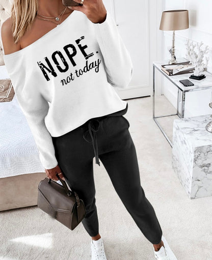 Nope Not Today Print Top & Drawstring Pants Set