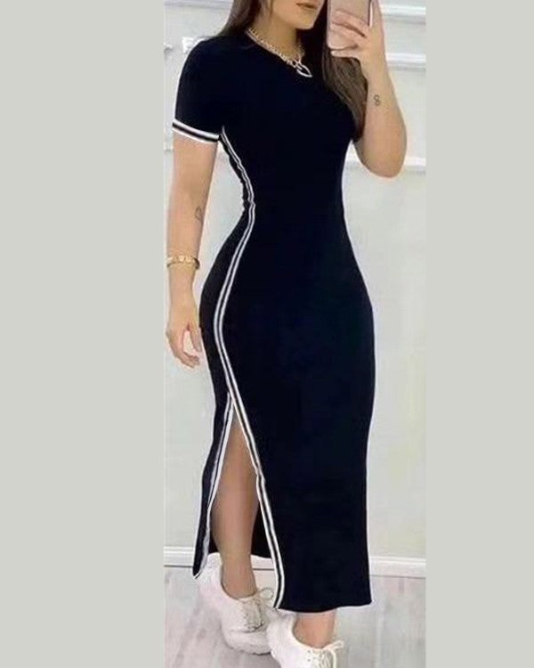 Striped High Slit Casual Dress