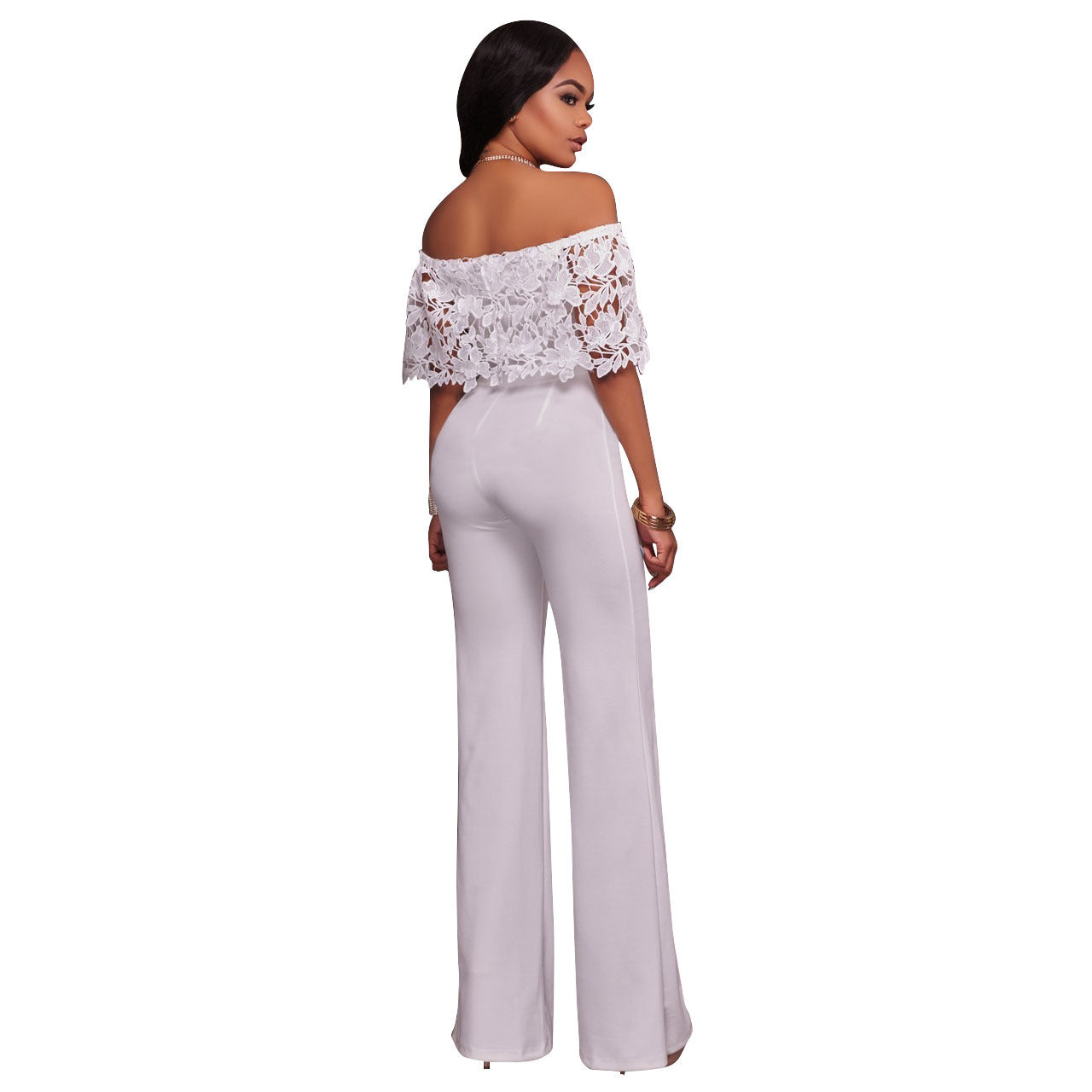 Sexy Tight One-neck Water-soluble Embroidered Jumpsuit