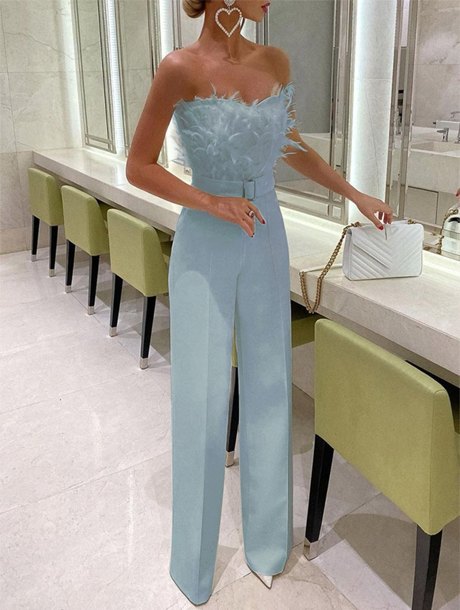 Feather Tube Top Fashion Jumpsuit