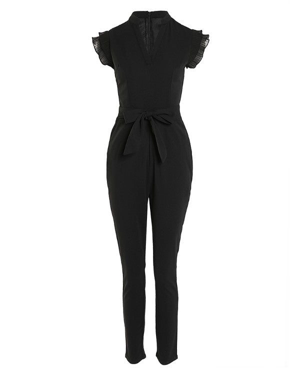 Flutter Sleeve Pocket Design Jumpsuit With Belt