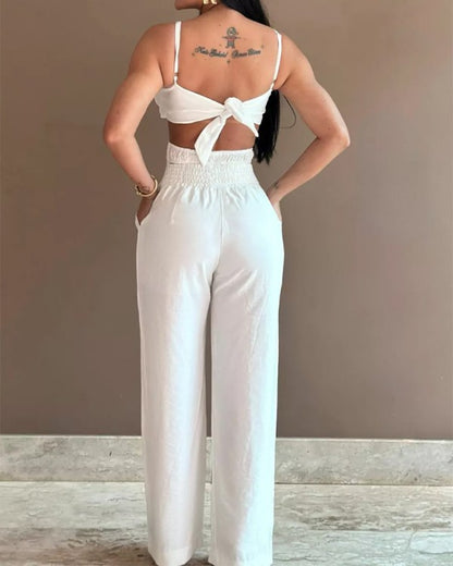 Floral Pattern Pocket Design Hollow Out Jumpsuit