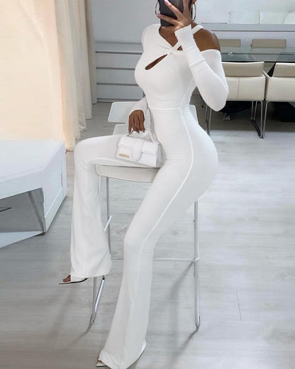 Long Sleeve Cutout Design Flared Leg Jumpsuit