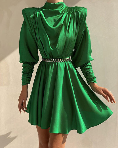 Long Sleeve Ruched Mock Neck Casual Dress