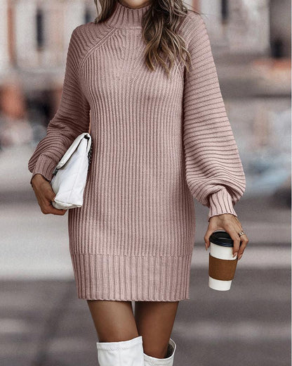 Lantern Sleeve Knit Sweater Dress