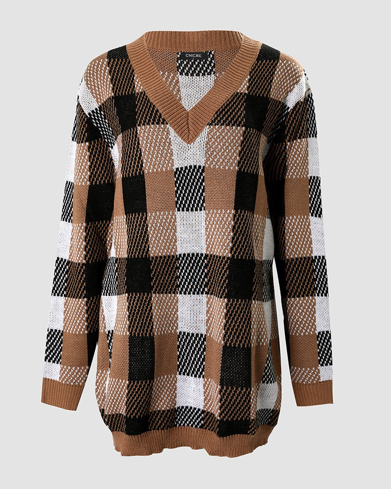 Plaid Pattern Long Sleeve Sweater Dress