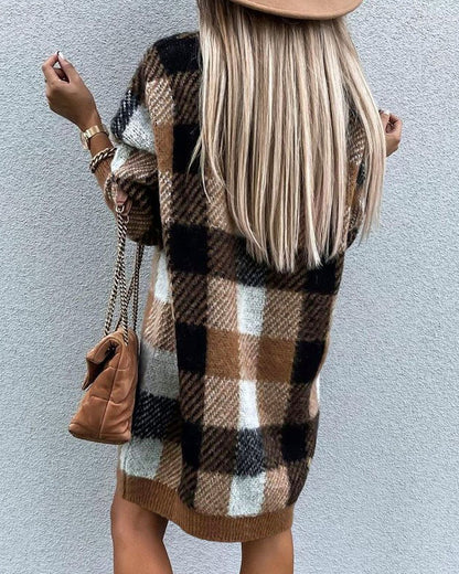 Plaid Pattern Long Sleeve Sweater Dress