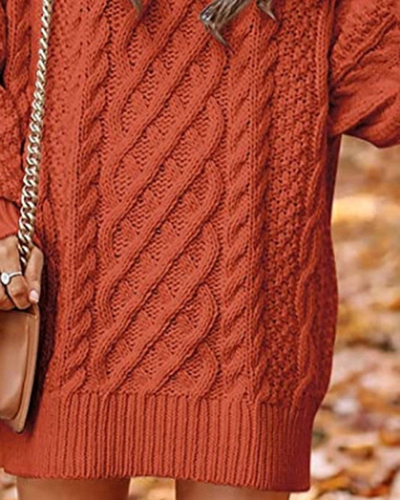 Lantern Sleeve Cable Knit Sweater Dress