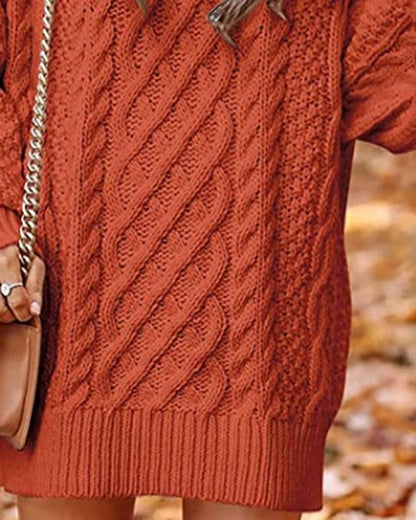 Lantern Sleeve Cable Knit Sweater Dress