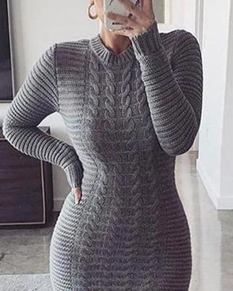 Long Sleeve Cable Knit Sweater Dress