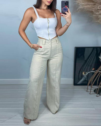 High Waist Straight Leg Work Pants