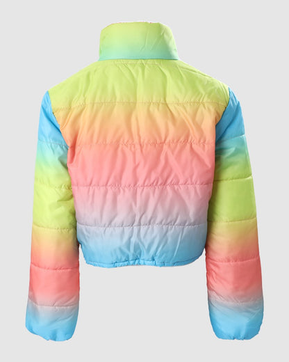 Ombre Long Sleeve Zip Up Puffer Coat