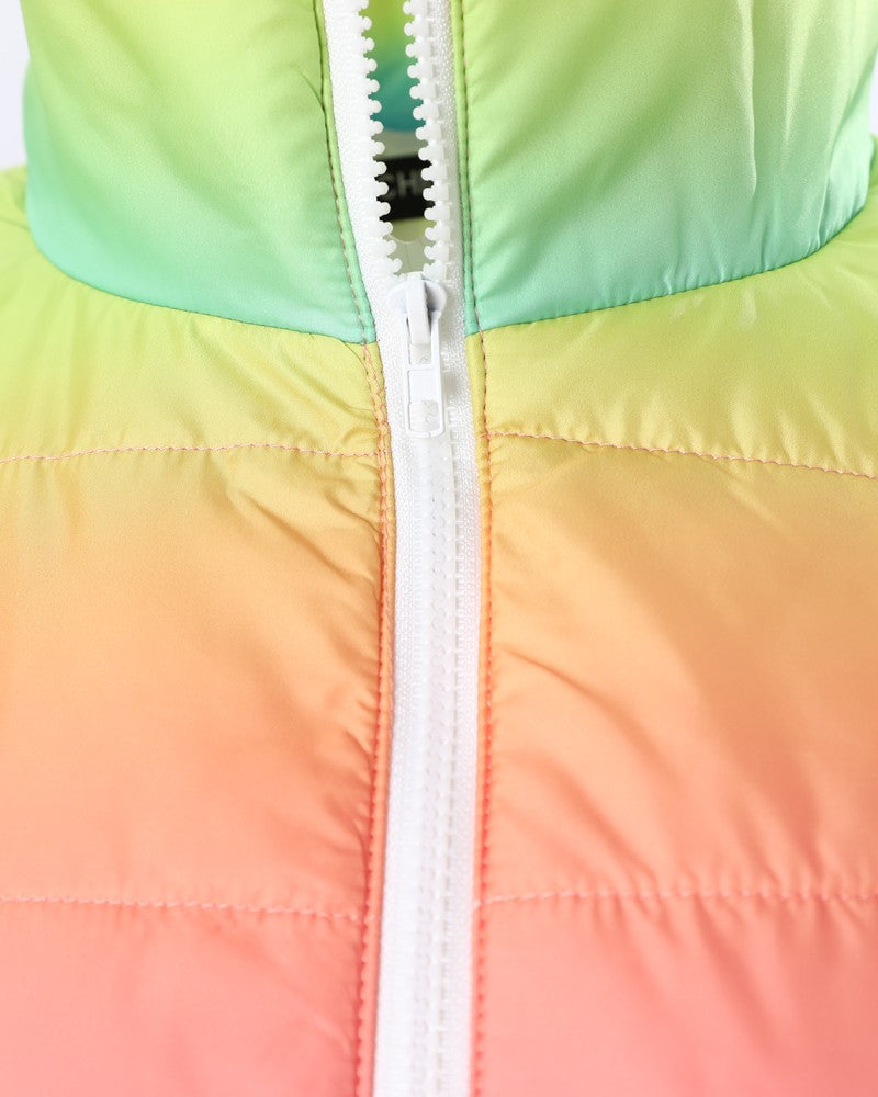 Ombre Long Sleeve Zip Up Puffer Coat