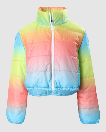 Ombre Long Sleeve Zip Up Puffer Coat