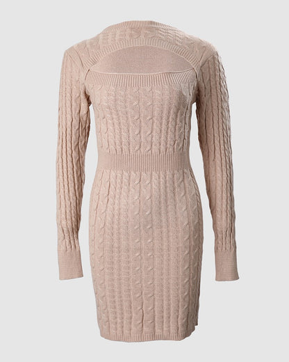 Cutout Front Long Sleeve Sweater Dress