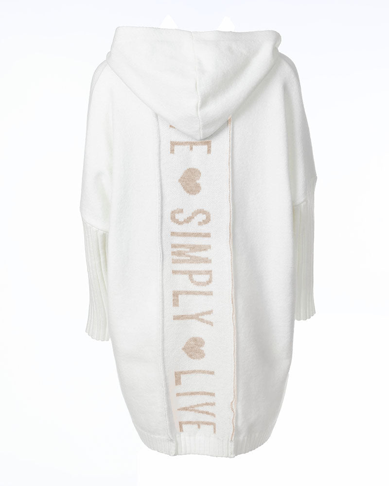 Letter Heart Print Longline Hooded Cardigan